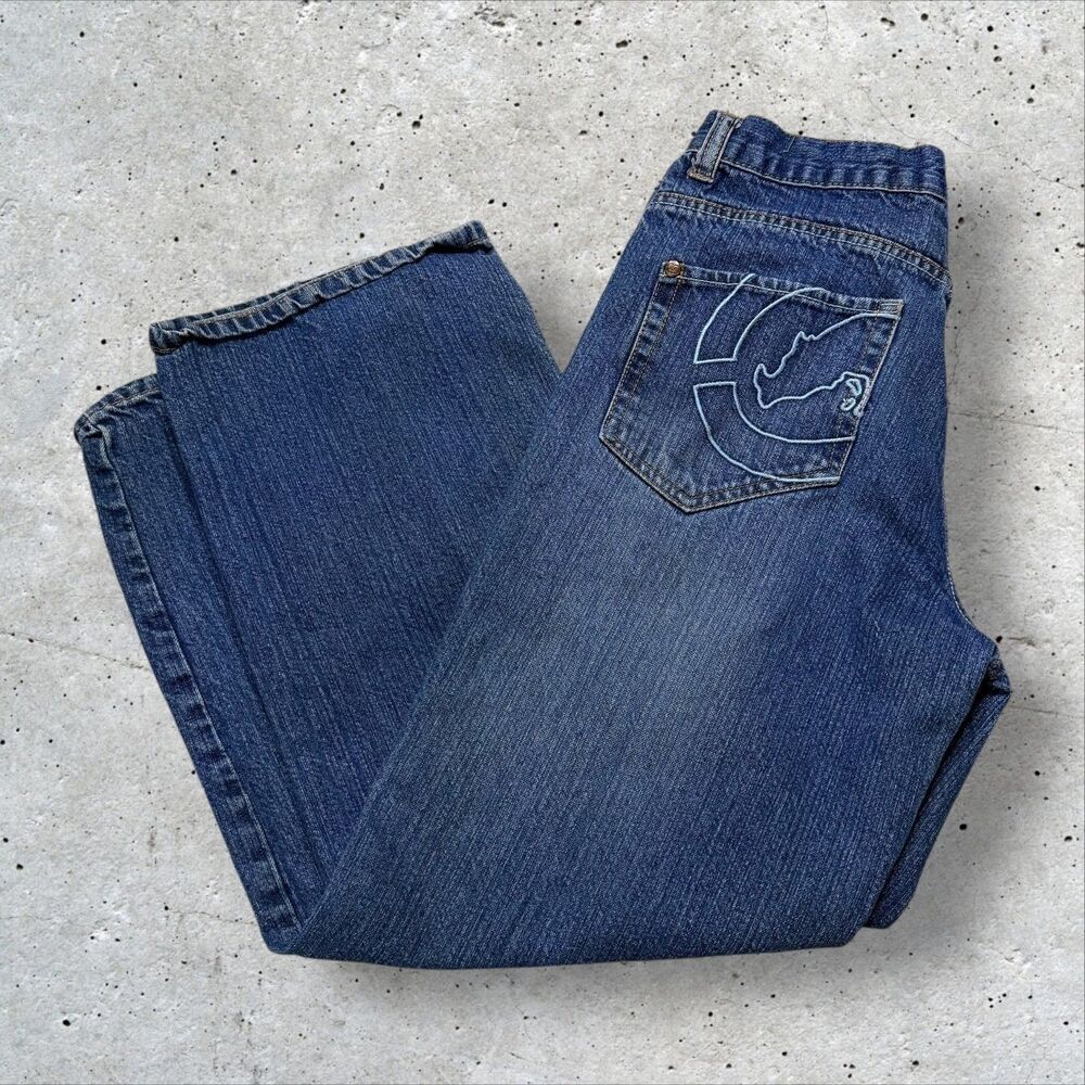 Ecko Unltd Youth Baggy Jeans Blue Denim Rhino Pocket Y2K 2000s Streetwear